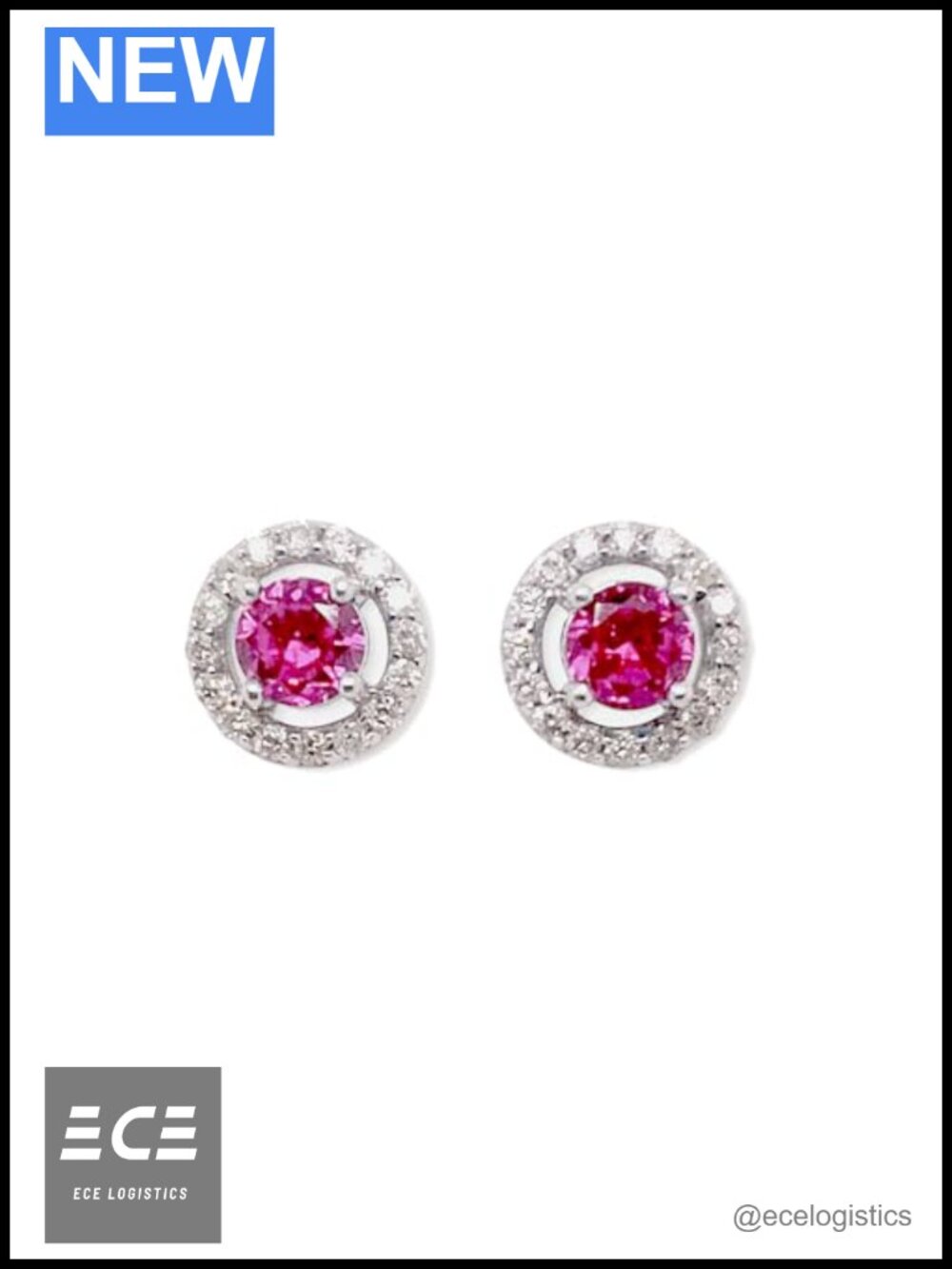 Halo Diamond Stud Earrings White Gold Rhodium Finish Sterling Silver